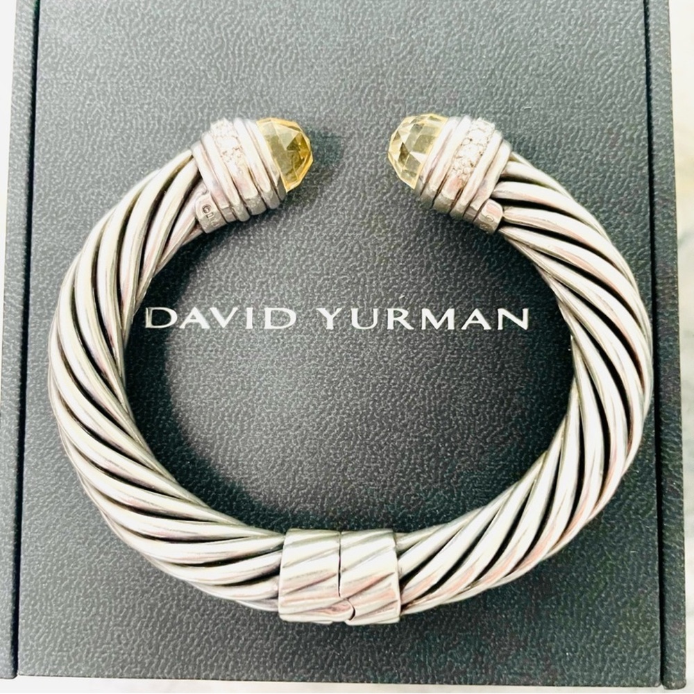 David Yurman✨10mm Champagne Citrine & Diamond (RARE) Hinged Silver Cable Cuff